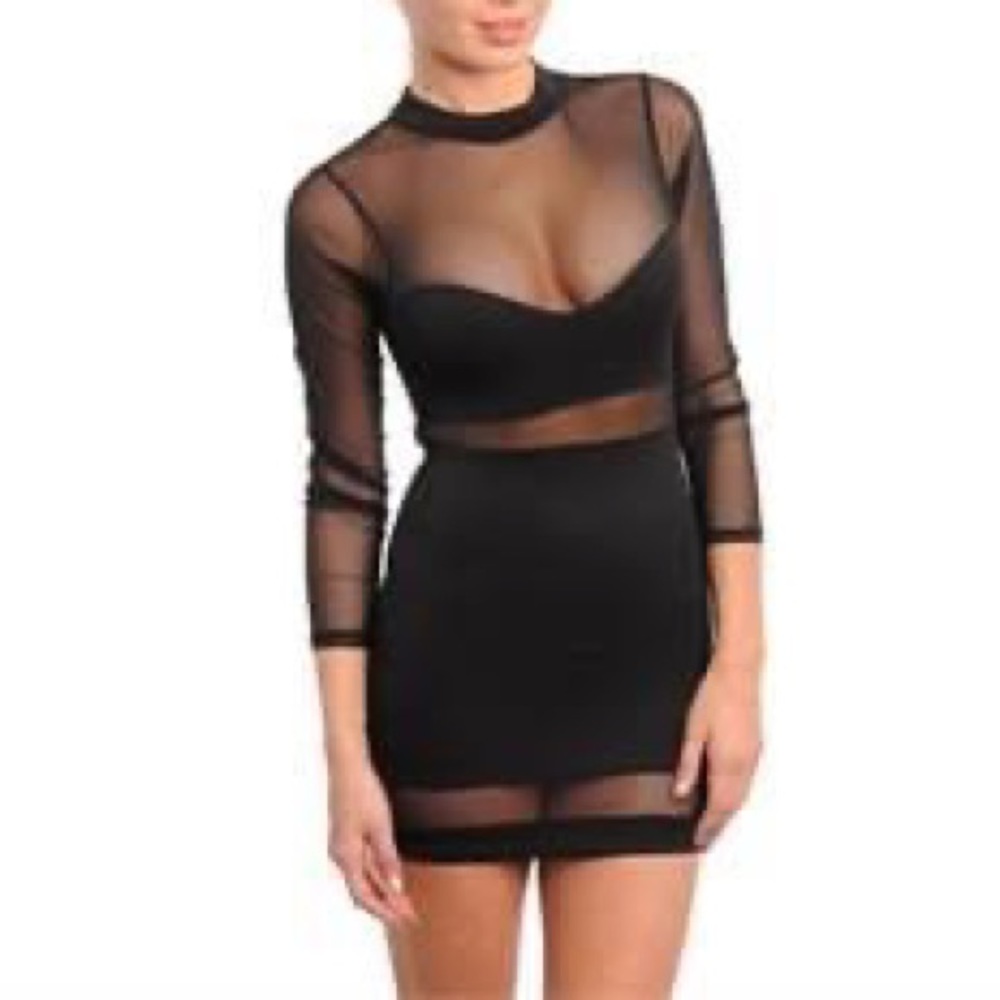 🎉Host Pick🎉 Black Mesh Long Sleeve Dress (LBD)